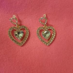 Gold-Tone Pink Heart Earrings